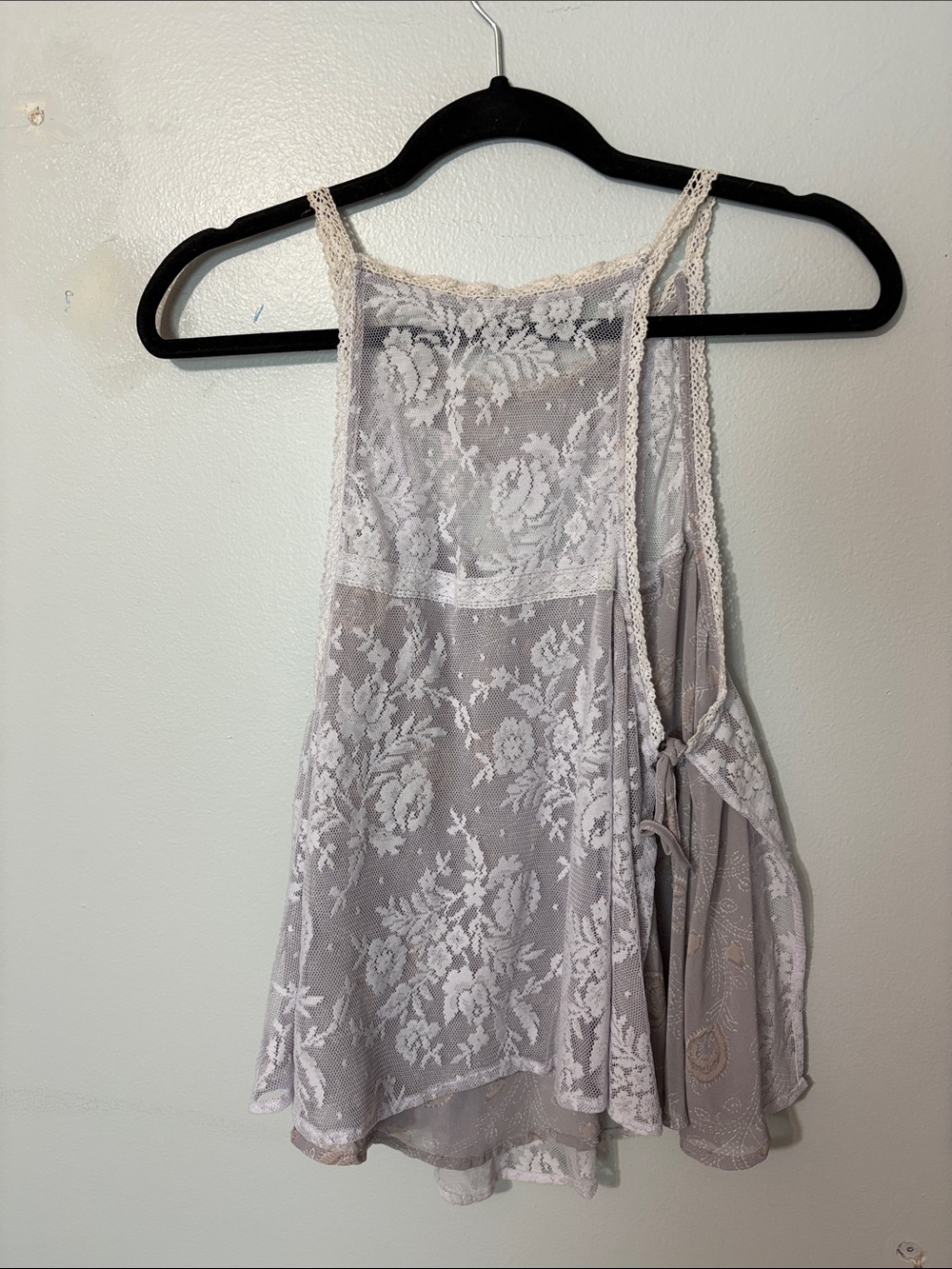 Intimately Free People XS Gray/purple Ivory Lace Voile Tunic Tank Boho Layering - Picture 6 of 6